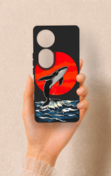 Vivo V40 Uyumlu Kırmızı Güneş Balina Desenli Silikon Kılıf