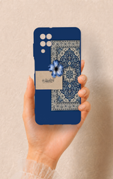 Samsung A12 Uyumlu Mavi Etnik Halı Desenli Silikon Kılıf