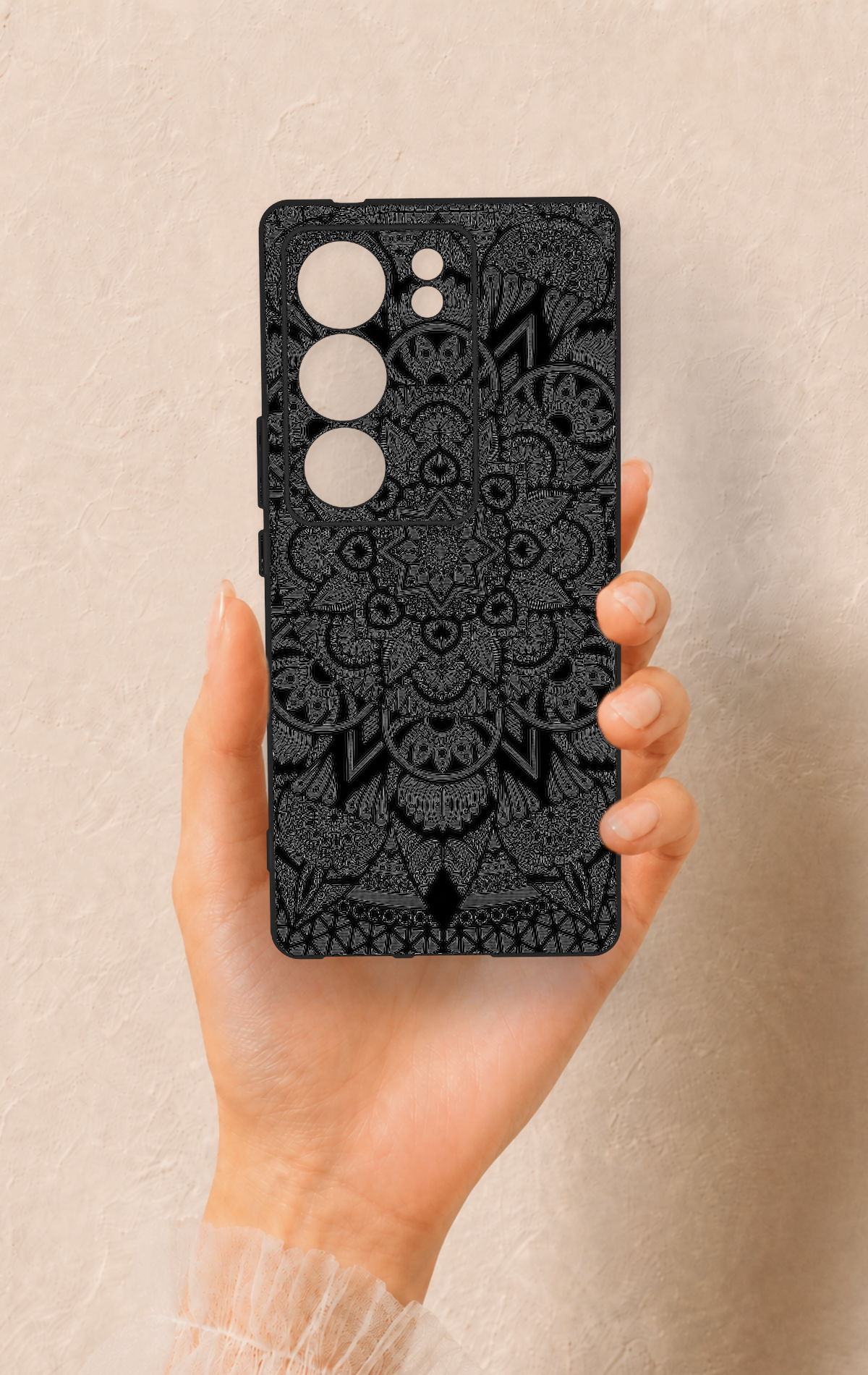 Vivo V29 Uyumlu Siyah Beyaz Mandala Desenli Silikon Kılıf