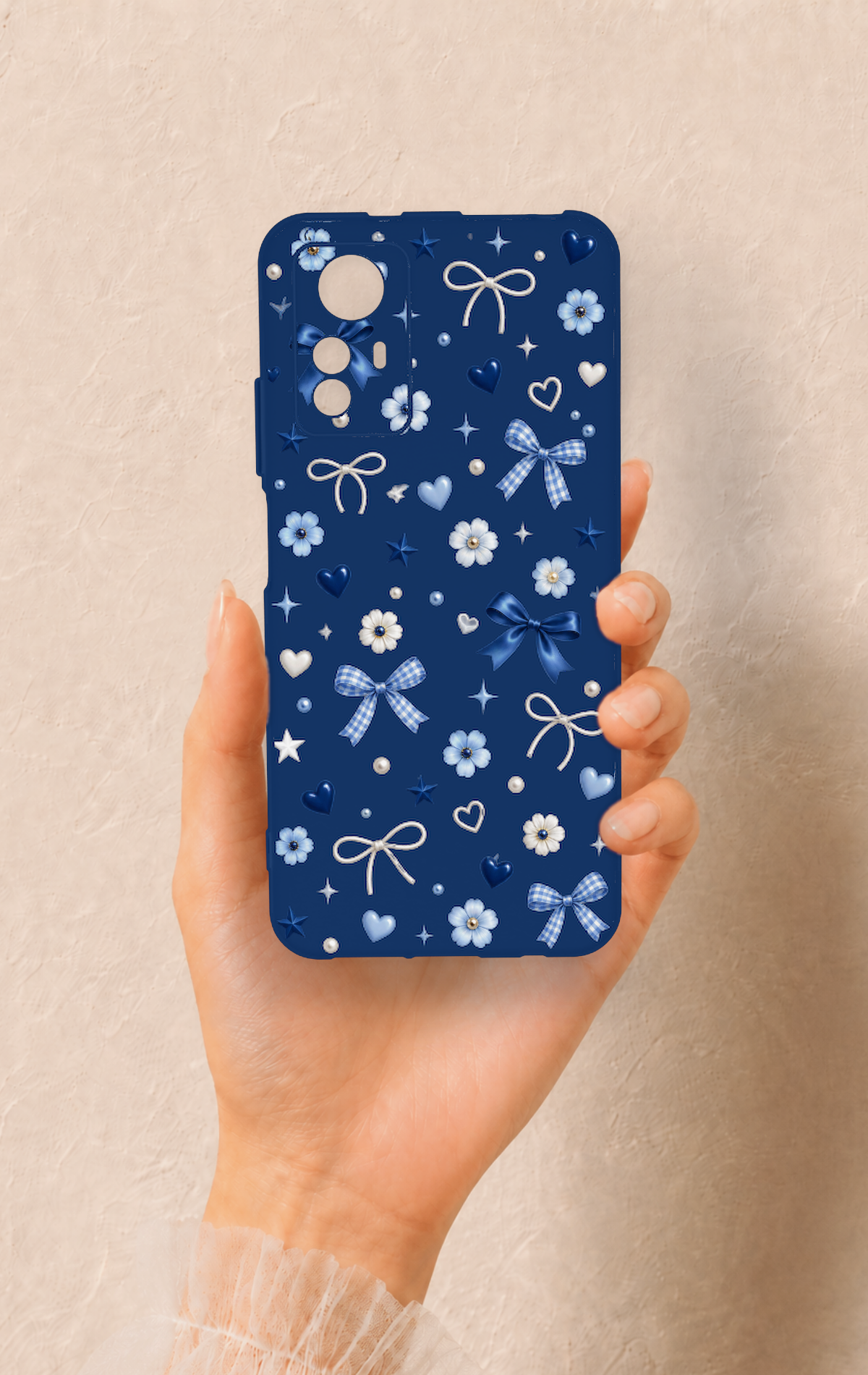 Redmi Note 12S Uyumlu Mavi Papatya Fiyonk Desenli Silikon Kılıf