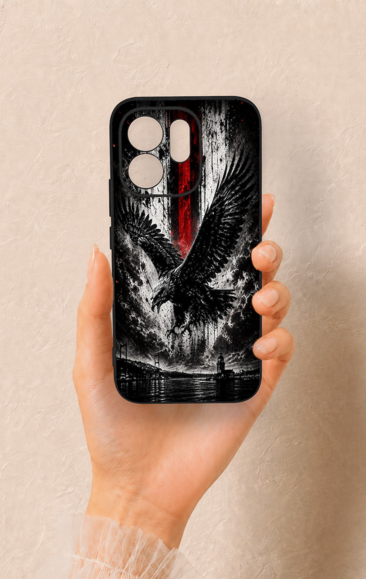 Vivo V70 5G Uyumlu Kara Kartal Desenli Silikon Kılıf