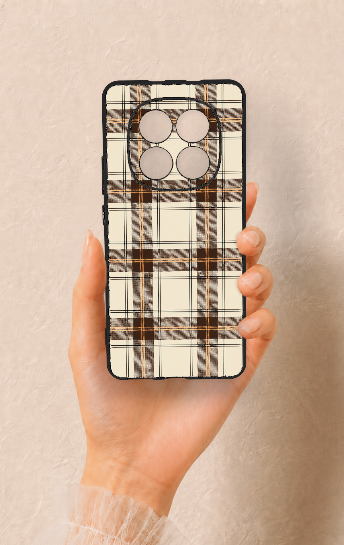 REDMİ NOTE 15 4G Uyumlu Bej Kahverengi Ekose Desenli Silikon Kılıf