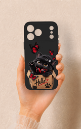 iPhone 17 Pro Max Uyumlu Hello Cat Desenli Silikon Kılıf