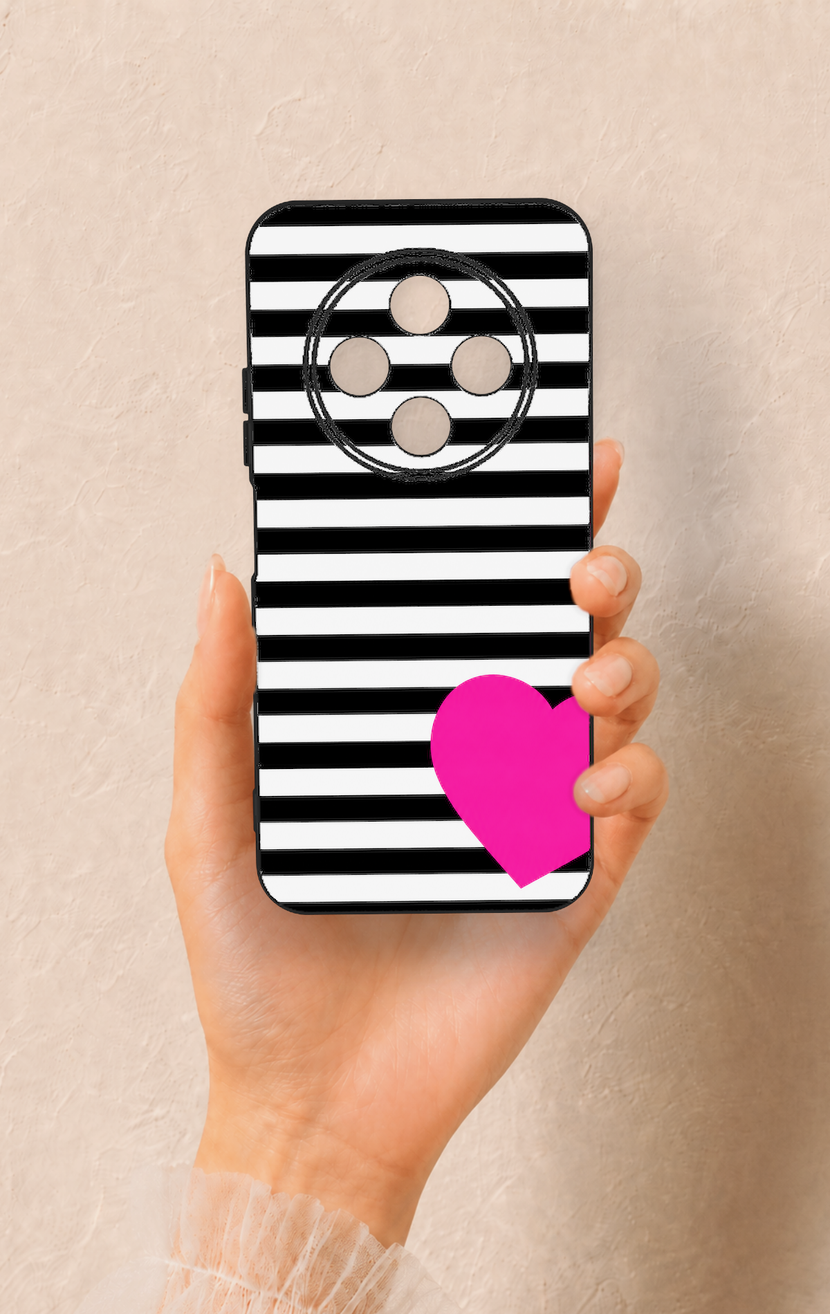 Tecno Spark 30C Uyumlu Çizgili Kalp Desenli Silikon Kılıf