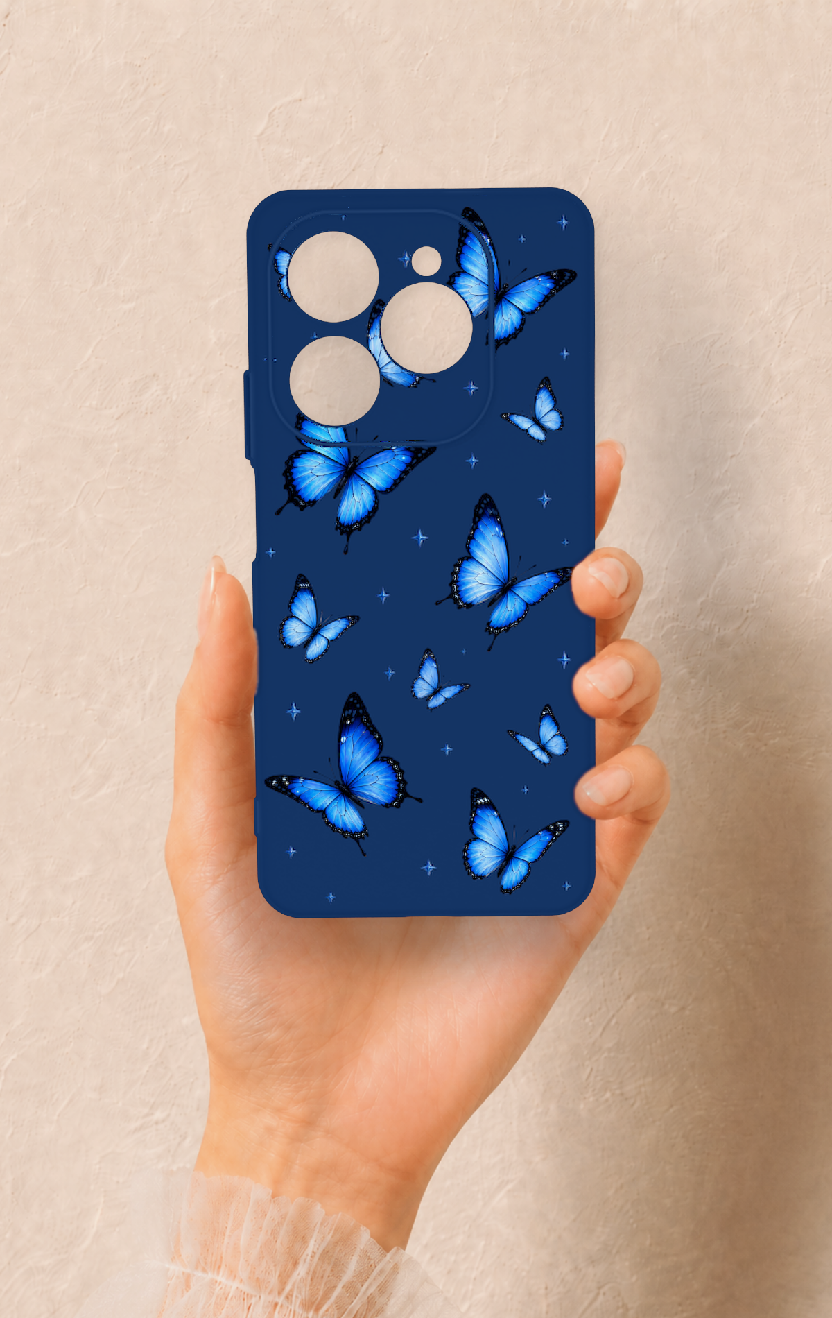 Tecno Spark 20 Pro Uyumlu Parlak Mavi Kelebek Desenli Silikon Kılıf