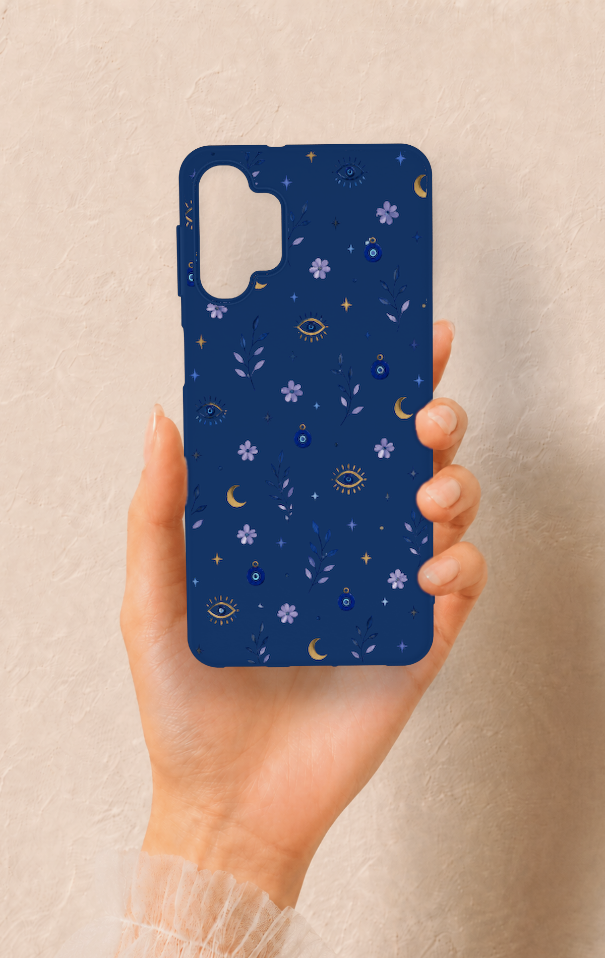 Samsung A32 Uyumlu Mavi Nazar Papatya Desenli Silikon Kılıf