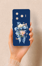 Tecno Camon 30 Pro 5G Uyumlu Mavi Kurdeleli Çiçek Desenli Silikon Kılıf