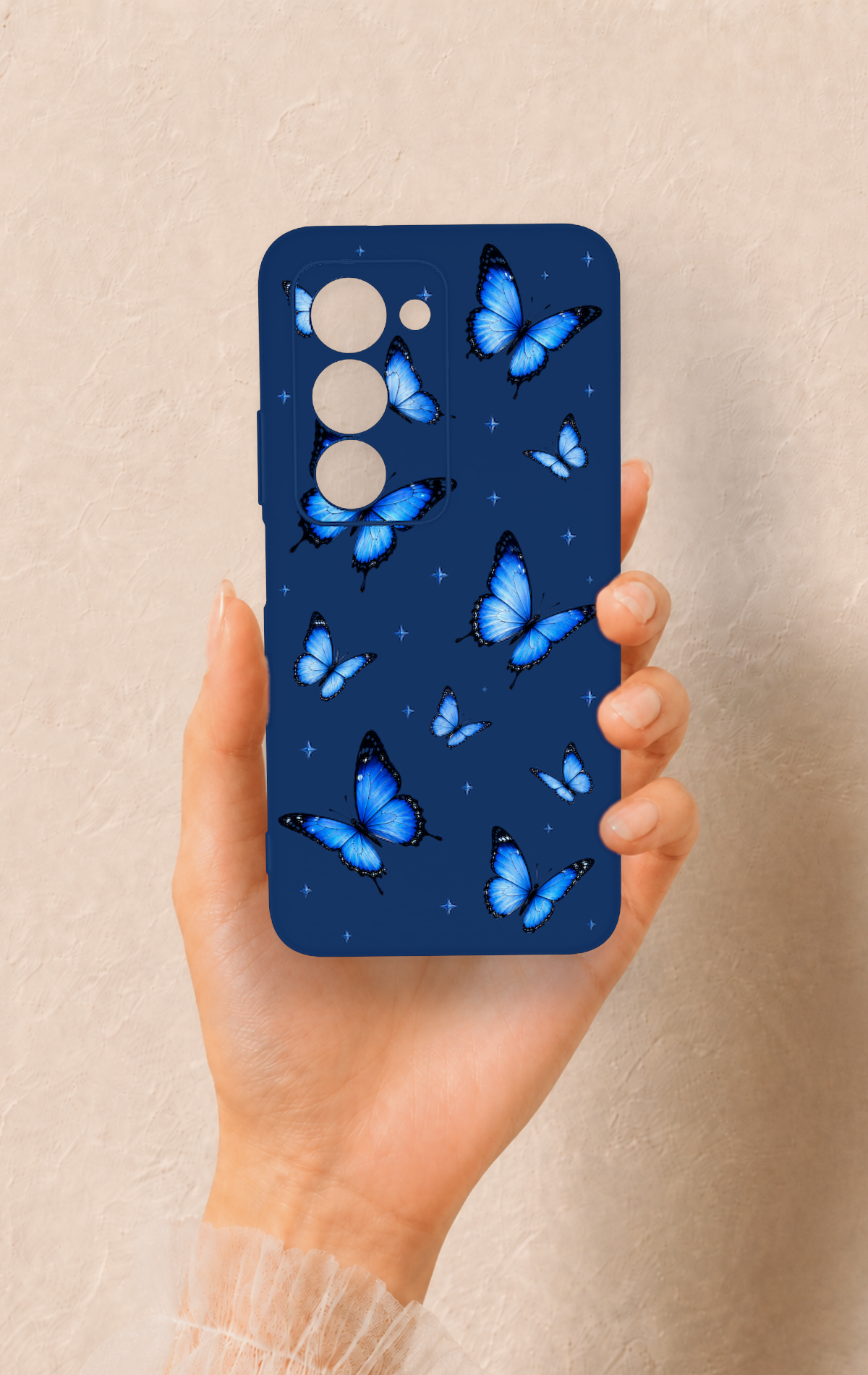 Redmi 15 5G Uyumlu Parlak Mavi Kelebek Desenli Silikon Kılıf