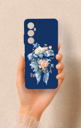 Realme C65 Uyumlu Mavi Kurdeleli Çiçek Desenli Silikon Kılıf