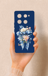 İnfinix Note 40 Pro Uyumlu Mavi Kurdeleli Çiçek Desenli Silikon Kılıf