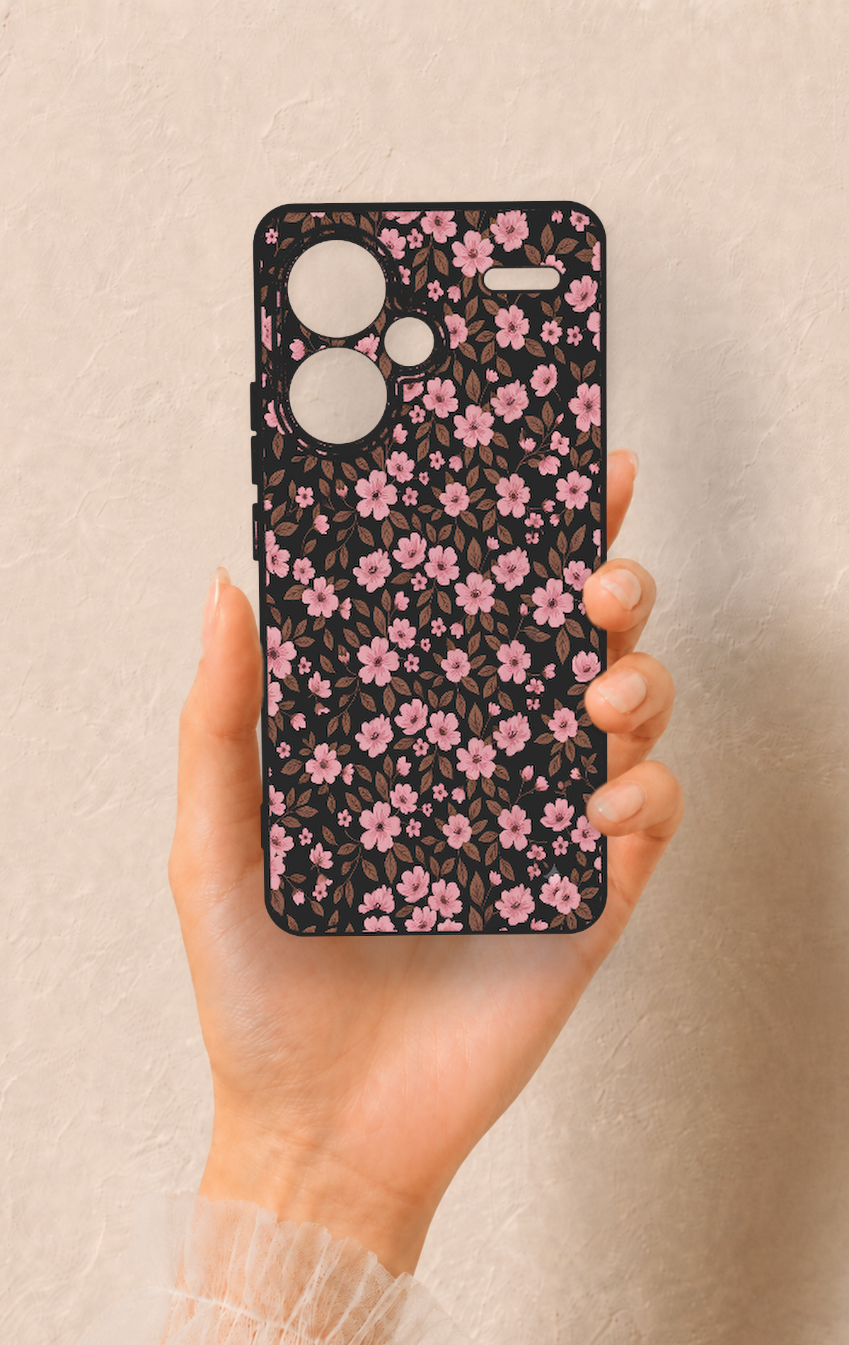 Redmi Note 13 Pro Plus Uyumlu Mini Pembe Çiçek Desenli Silikon Kılıf