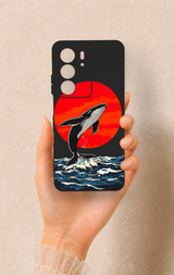 Realme C75 Uyumlu Kırmızı Güneş Balina Desenli Silikon Kılıf
