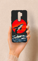 Redmi Note 8 Pro Uyumlu Kırmızı Güneş Balina Desenli Silikon Kılıf