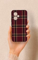 Honor 400 Uyumlu Bordo Siyah Ekose Desenli Silikon Kılıf