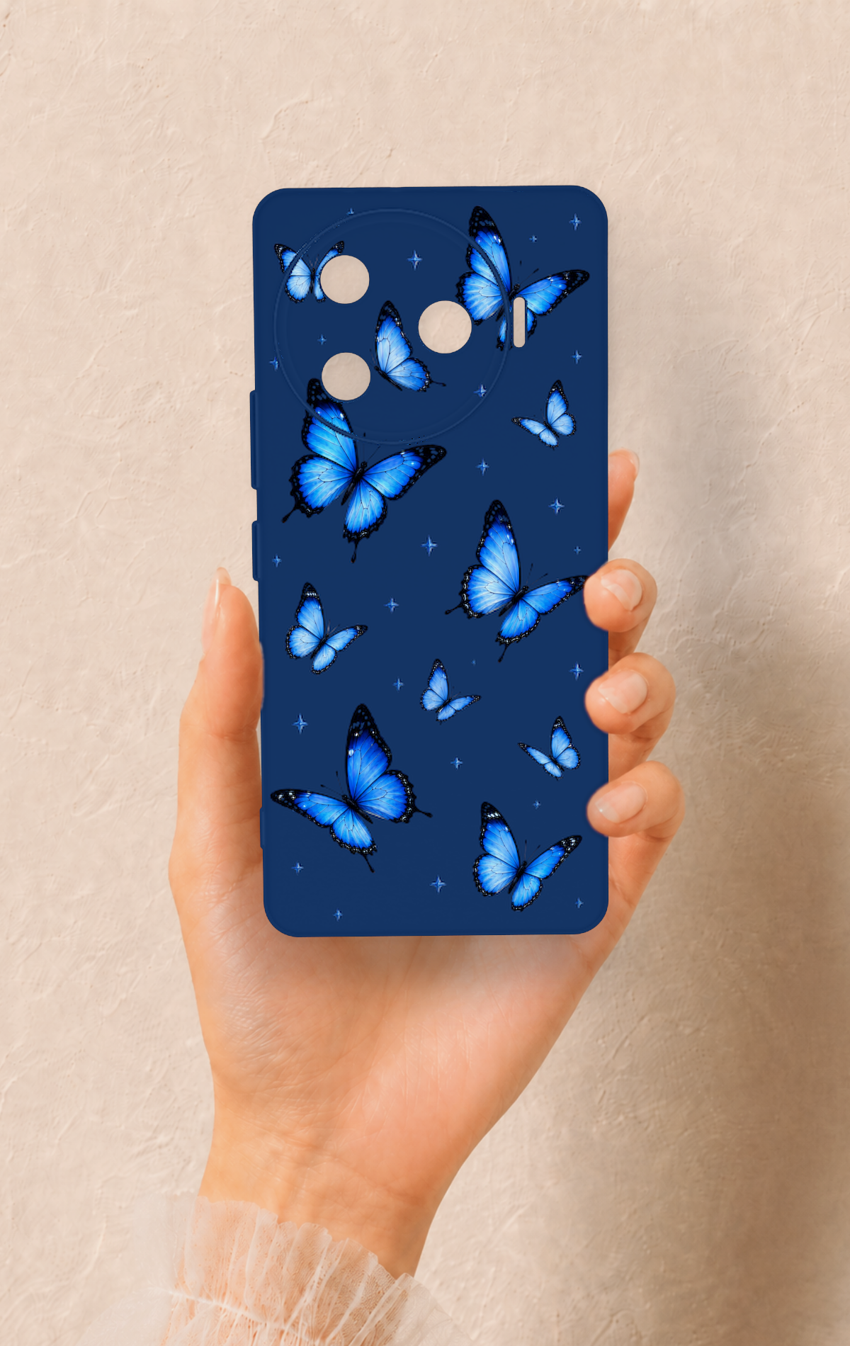 Tecno Camon 30 Pro 5G Uyumlu Parlak Mavi Kelebek Desenli Silikon Kılıf