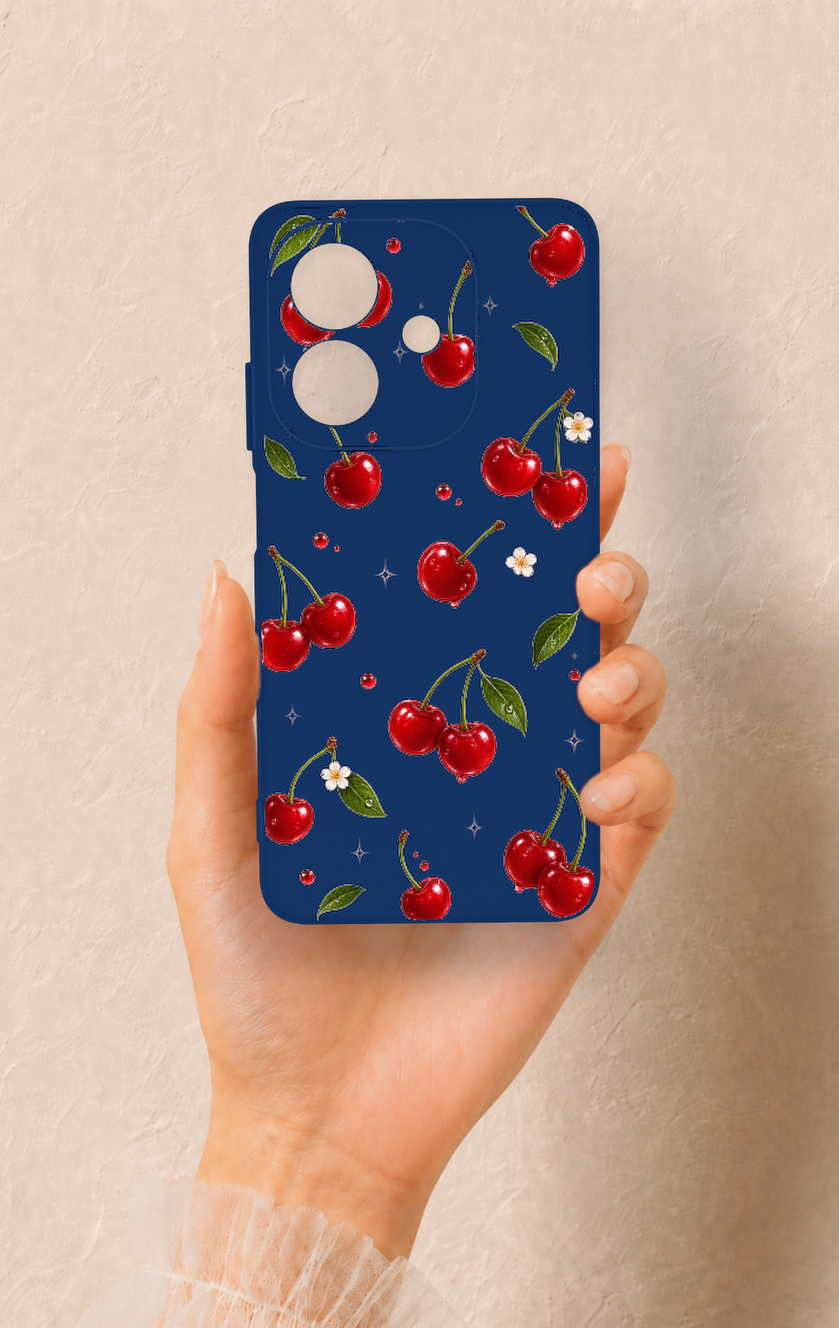 Oppo A3 Uyumlu Kiraz Papatya Desenli Silikon Kılıf