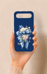 Tecno Spark Slim Uyumlu Mavi Kurdeleli Çiçek Desenli Silikon Kılıf