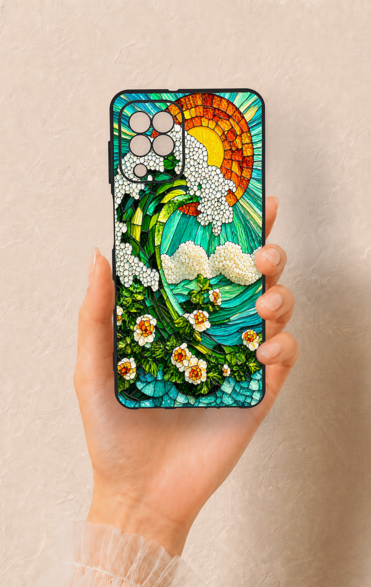 Samsung A22 Uyumlu Mozaik Okyanus Dalgası Desenli Silikon Kılıf