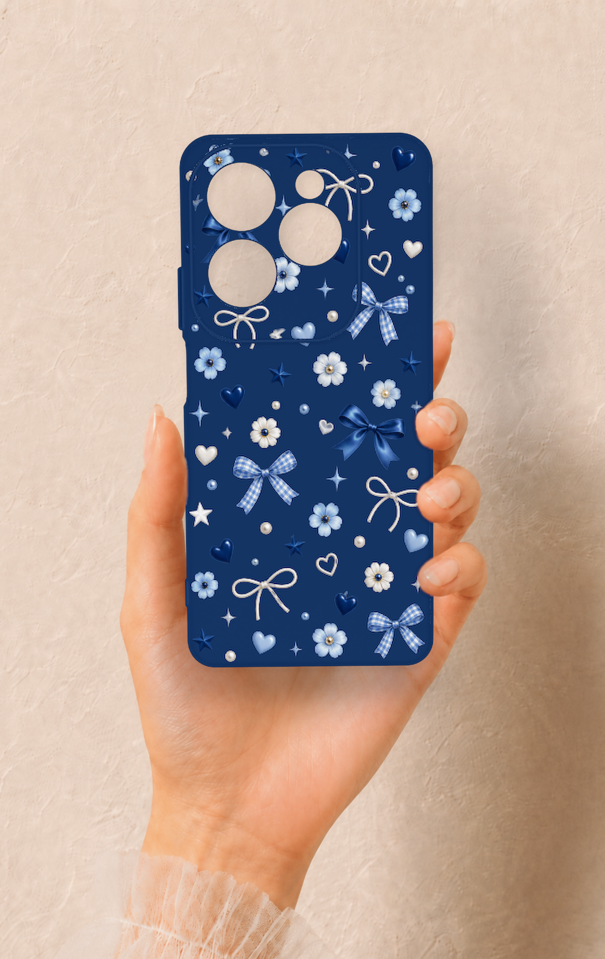 İnfinix Hot 40 Pro Uyumlu Mavi Papatya Fiyonk Desenli Silikon Kılıf