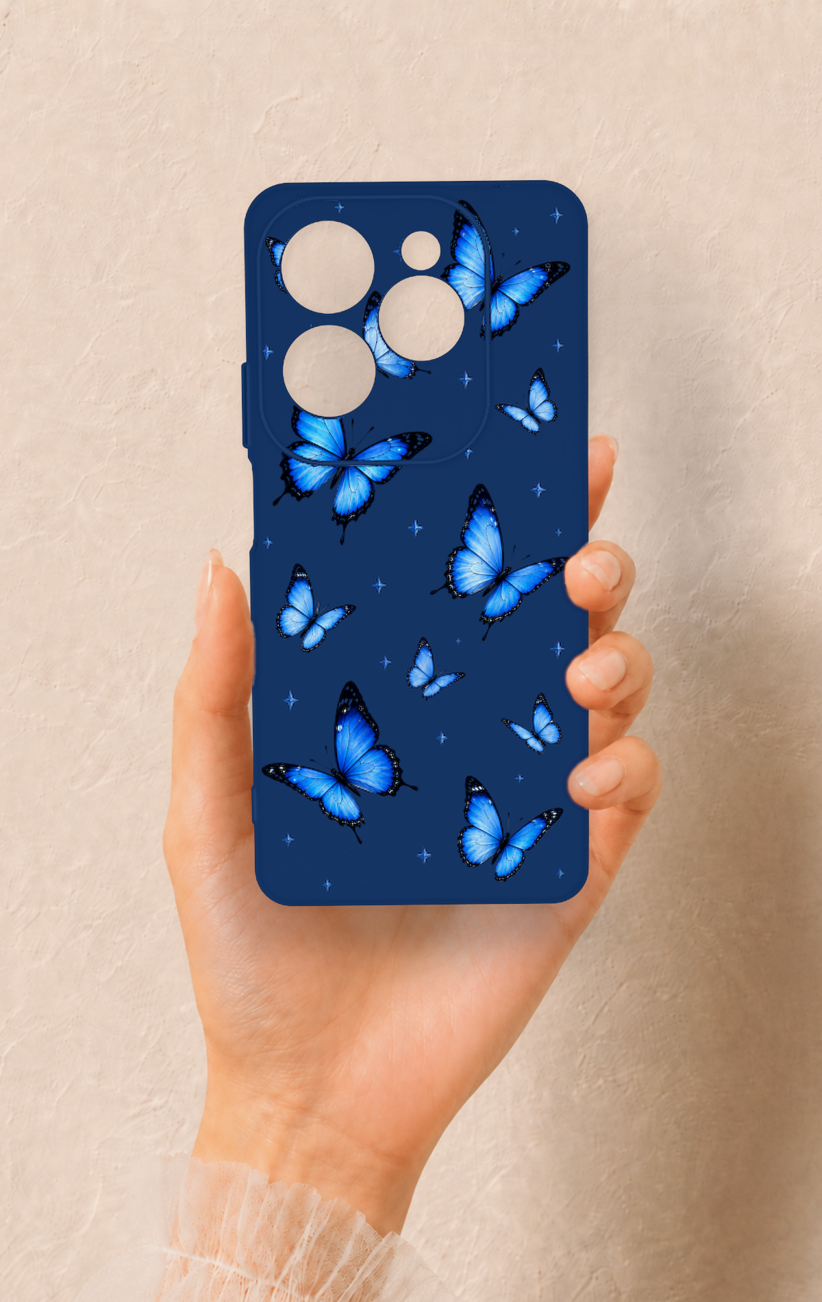 İnfinix Hot 40 Pro Uyumlu Parlak Mavi Kelebek Desenli Silikon Kılıf