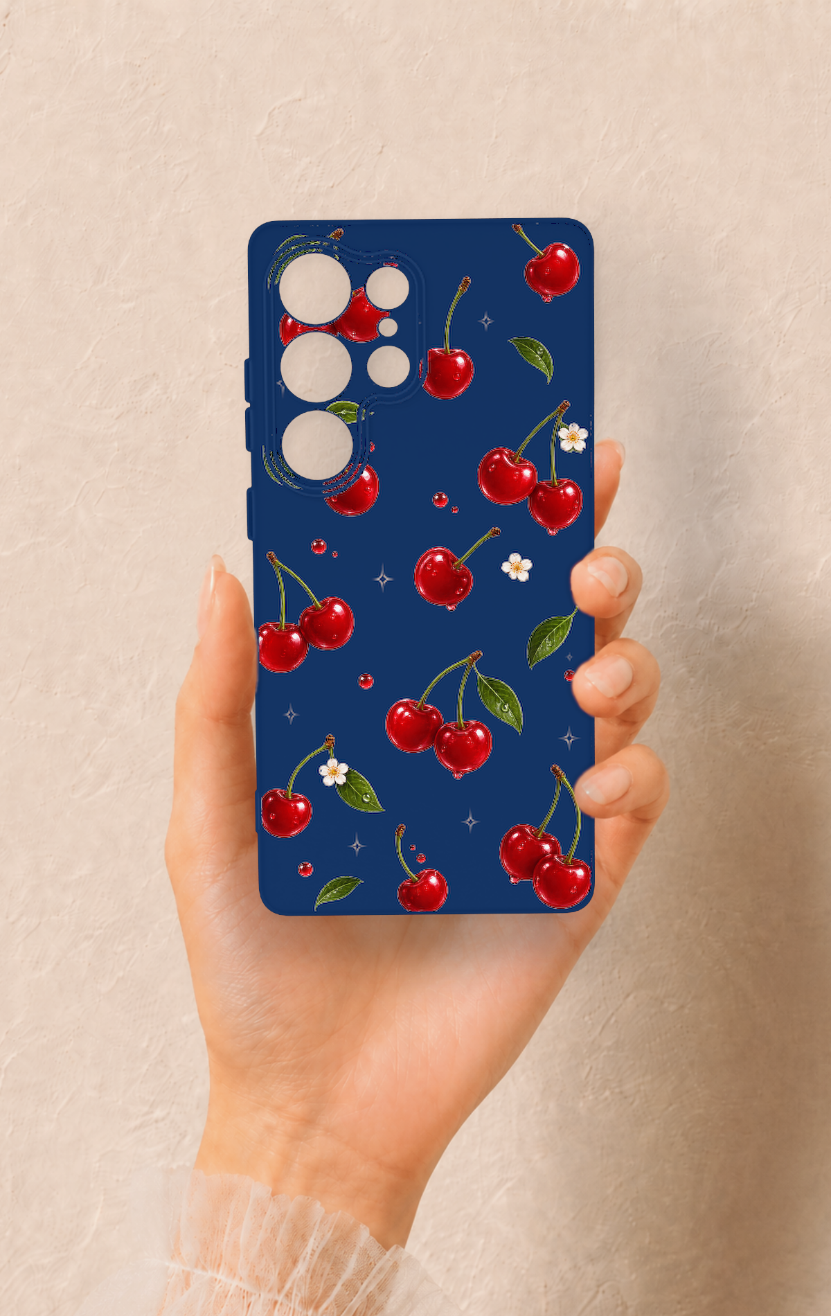 Samsung S25 Ultra Uyumlu Kiraz Papatya Desenli Silikon Kılıf