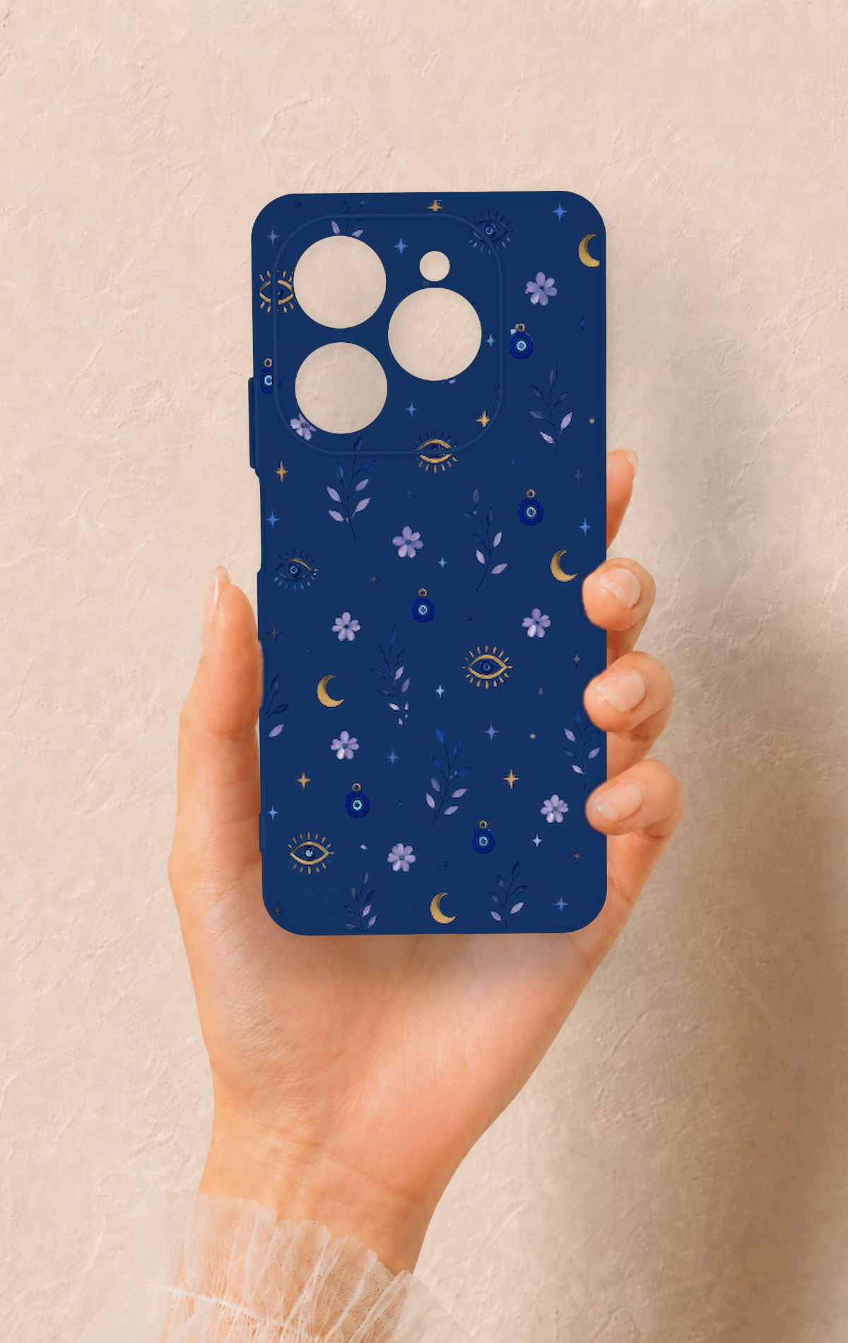 Tecno Spark 20 Pro Uyumlu Mavi Nazar Papatya Desenli Silikon Kılıf