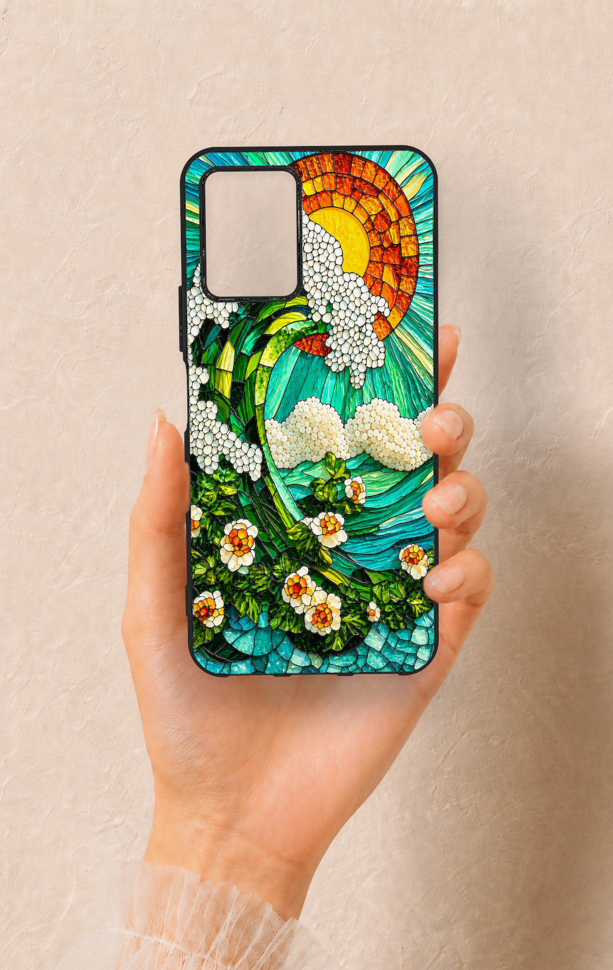 Vivo Y33S Uyumlu Mozaik Okyanus Dalgası Desenli Silikon Kılıf