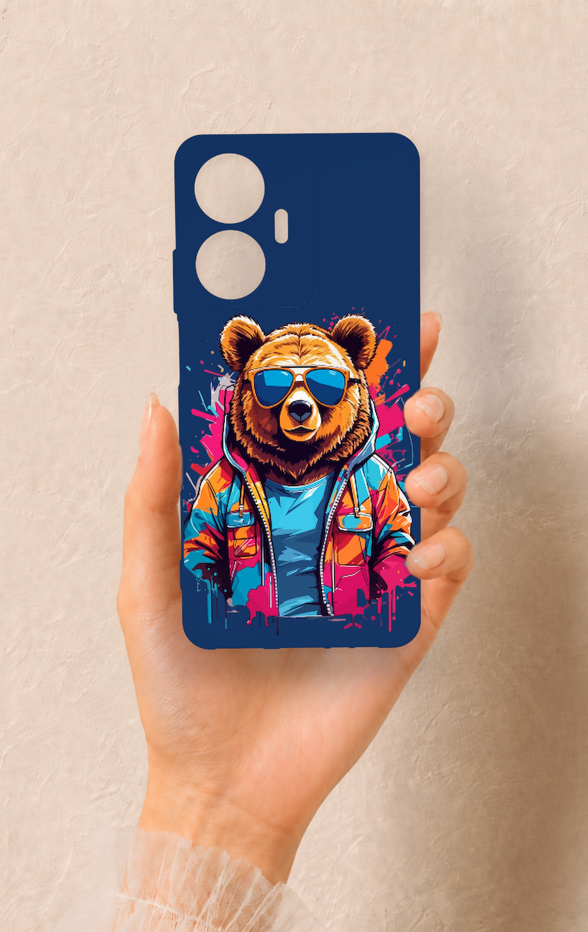Realme C55 Uyumlu Gözlüklü Ayı Desenli Silikon Kılıf