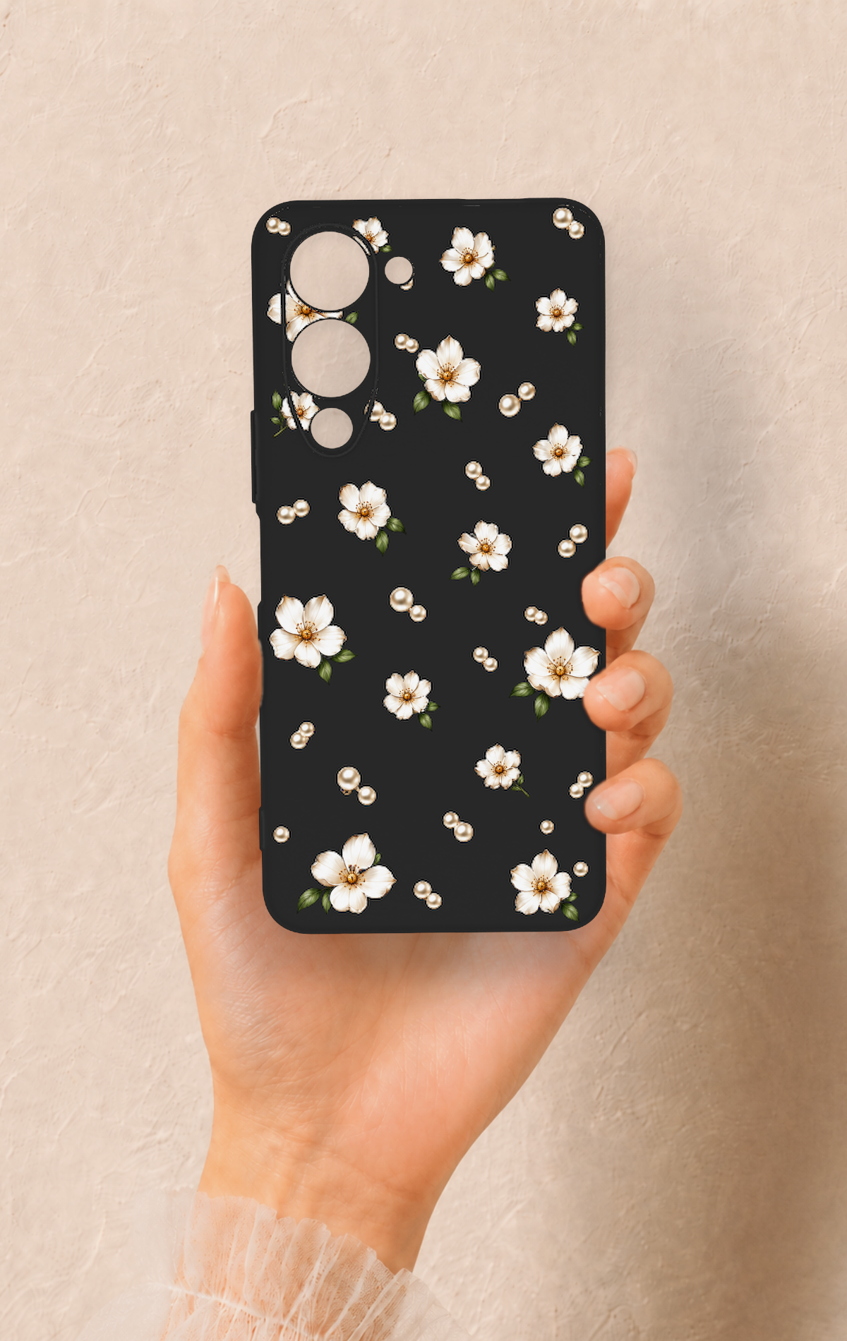 Vivo Y19 5G Uyumlu İnci Papatya Desenli Silikon Kılıf