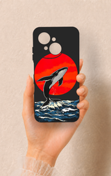 Tecno Spark Go1 Uyumlu Kırmızı Güneş Balina Desenli Silikon Kılıf