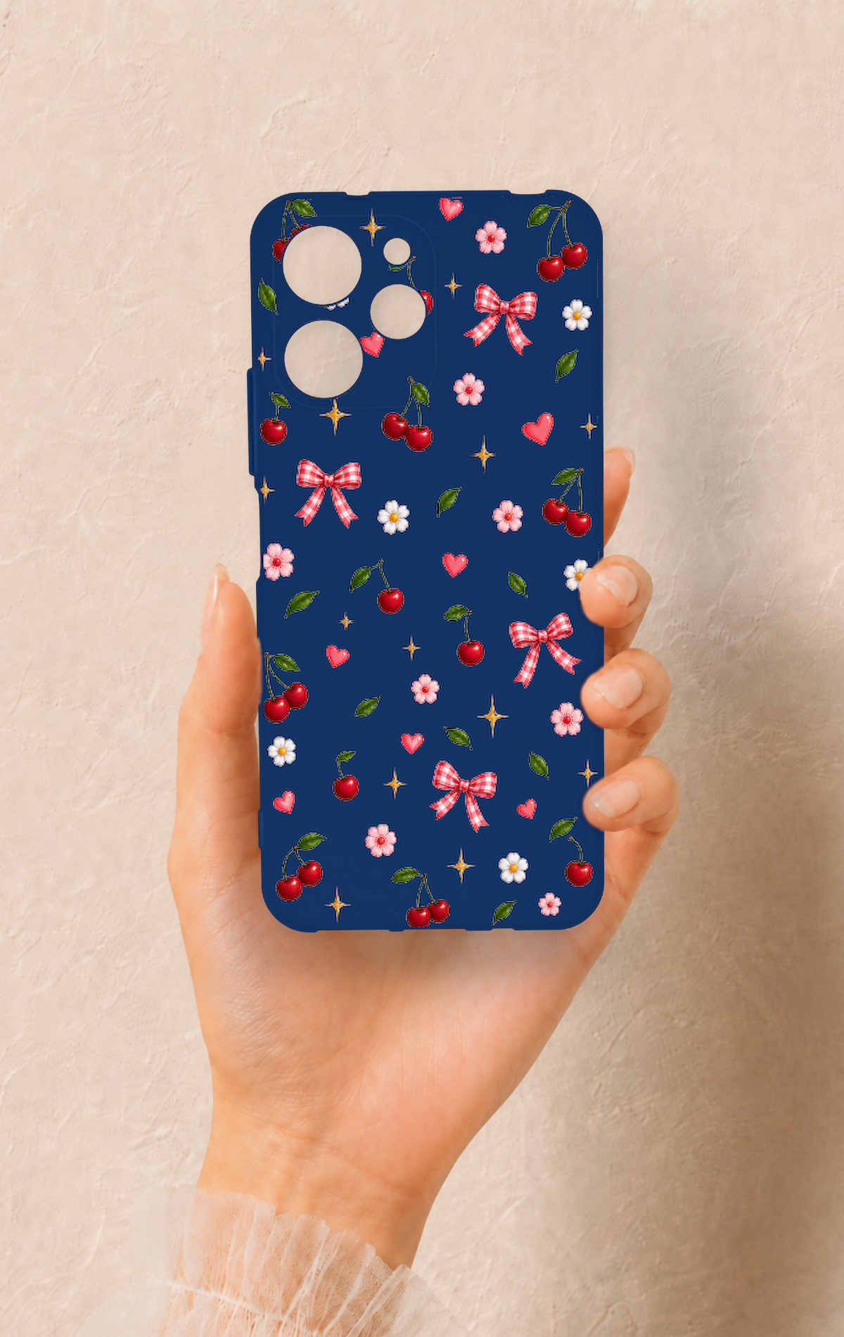 Redmi 12 Uyumlu Çiçek Kiraz Fiyonk Desenli Silikon Kılıf