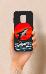 Redmi Note 9 Pro 9S Uyumlu Kırmızı Güneş Balina Desenli Silikon Kılıf