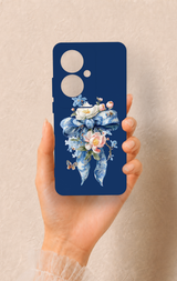 Oppo Reno 11F Uyumlu Mavi Kurdeleli Çiçek Desenli Silikon Kılıf