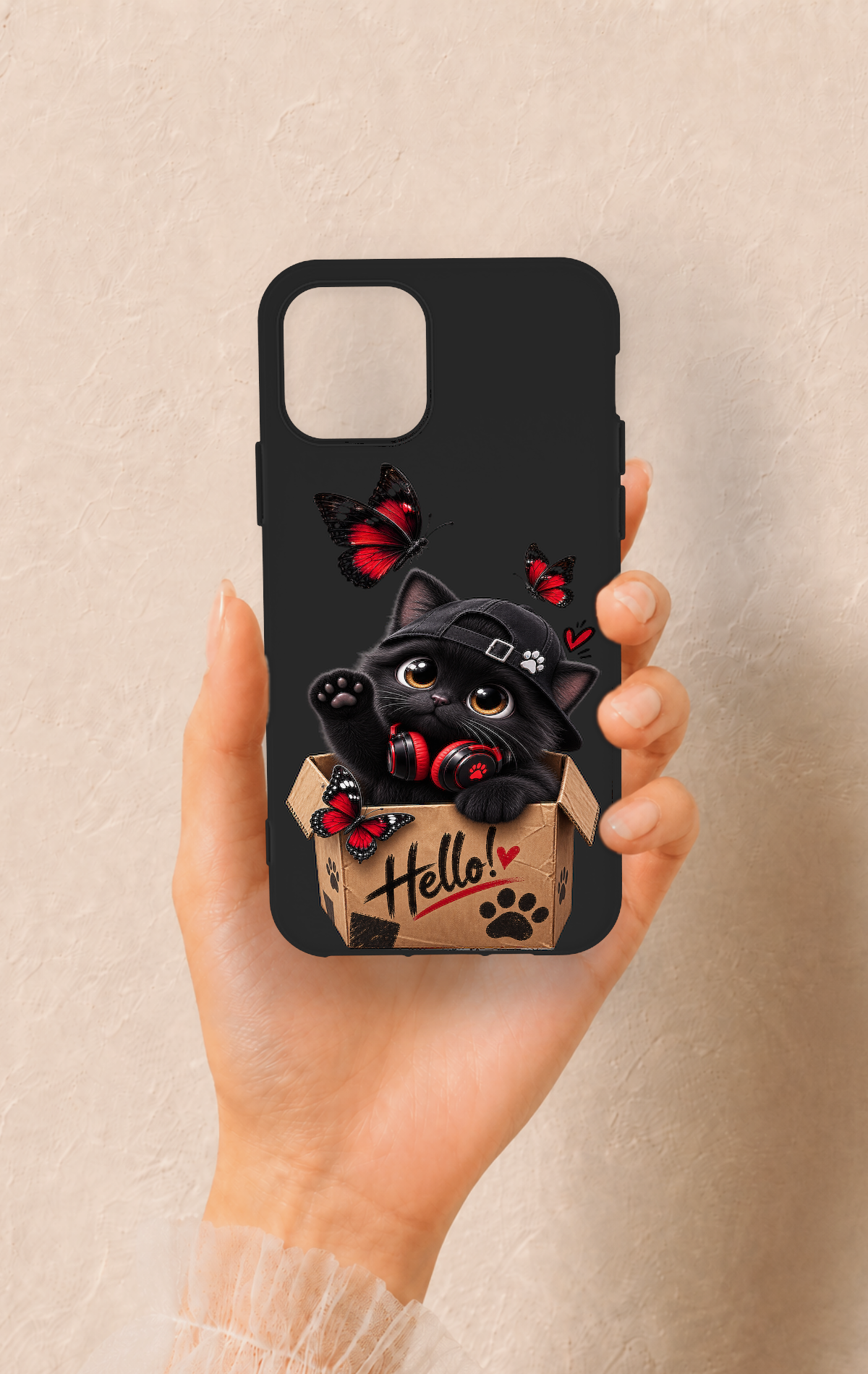 iPhone 11 Pro Uyumlu Hello Cat Desenli Silikon Kılıf