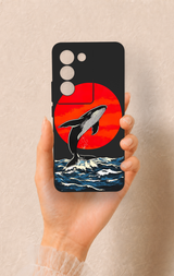Vivo V30 Lite Uyumlu Kırmızı Güneş Balina Desenli Silikon Kılıf