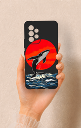 Samsung A53 Uyumlu Kırmızı Güneş Balina Desenli Silikon Kılıf