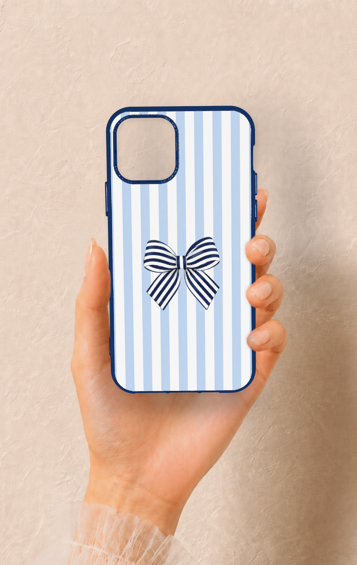 iPhone 11 Pro Uyumlu Mavi Beyaz Kurdele Desenli Silikon Kılıf
