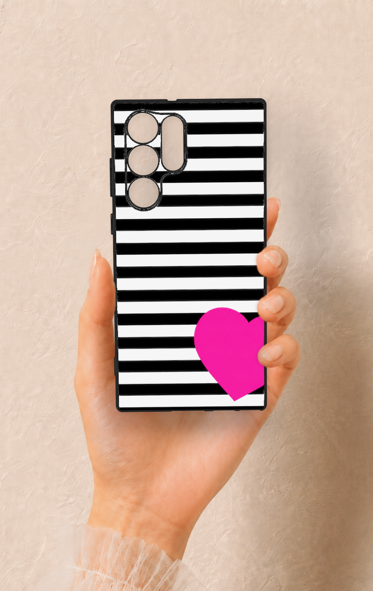 Samsung S22 Ultra Uyumlu Çizgili Kalp Desenli Silikon Kılıf