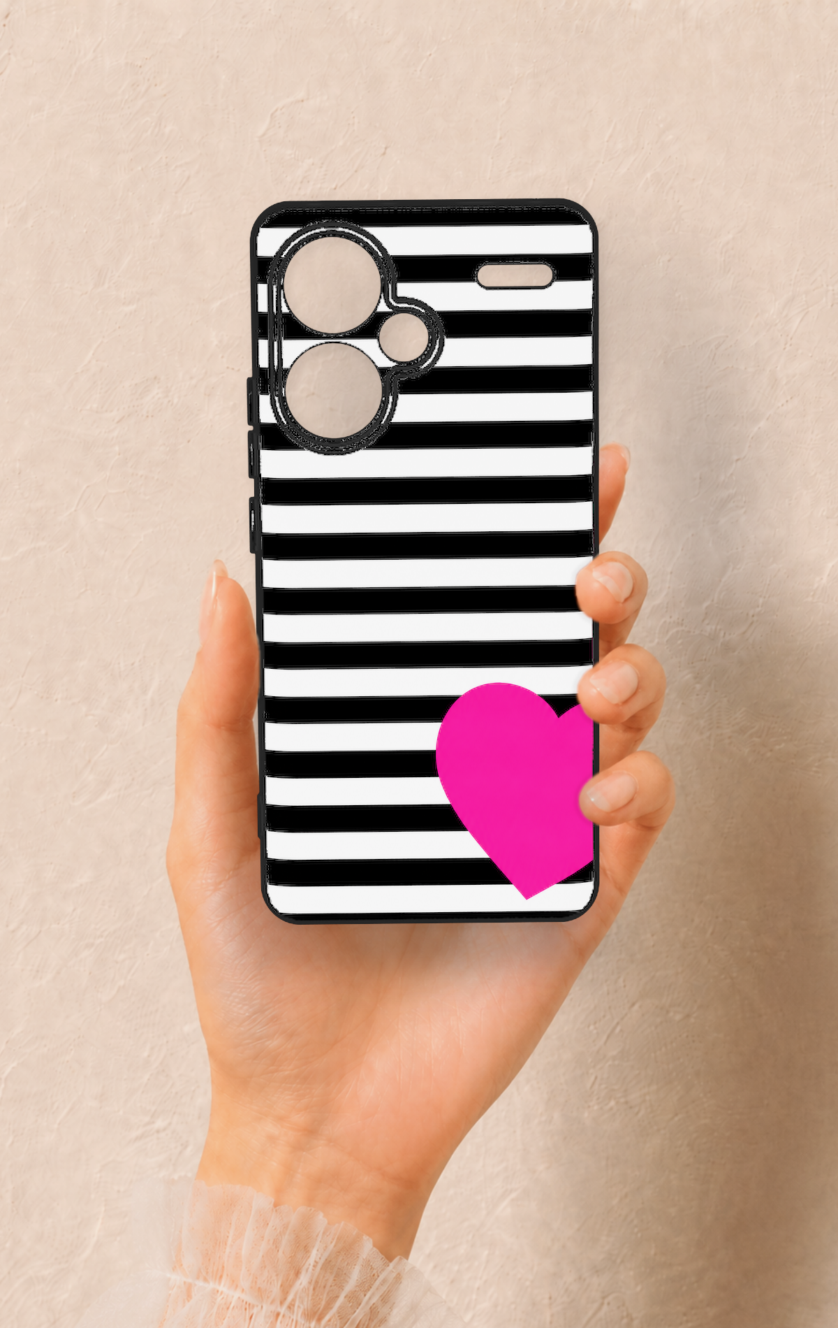 Redmi Note 13 Pro Plus Uyumlu Çizgili Kalp Desenli Silikon Kılıf