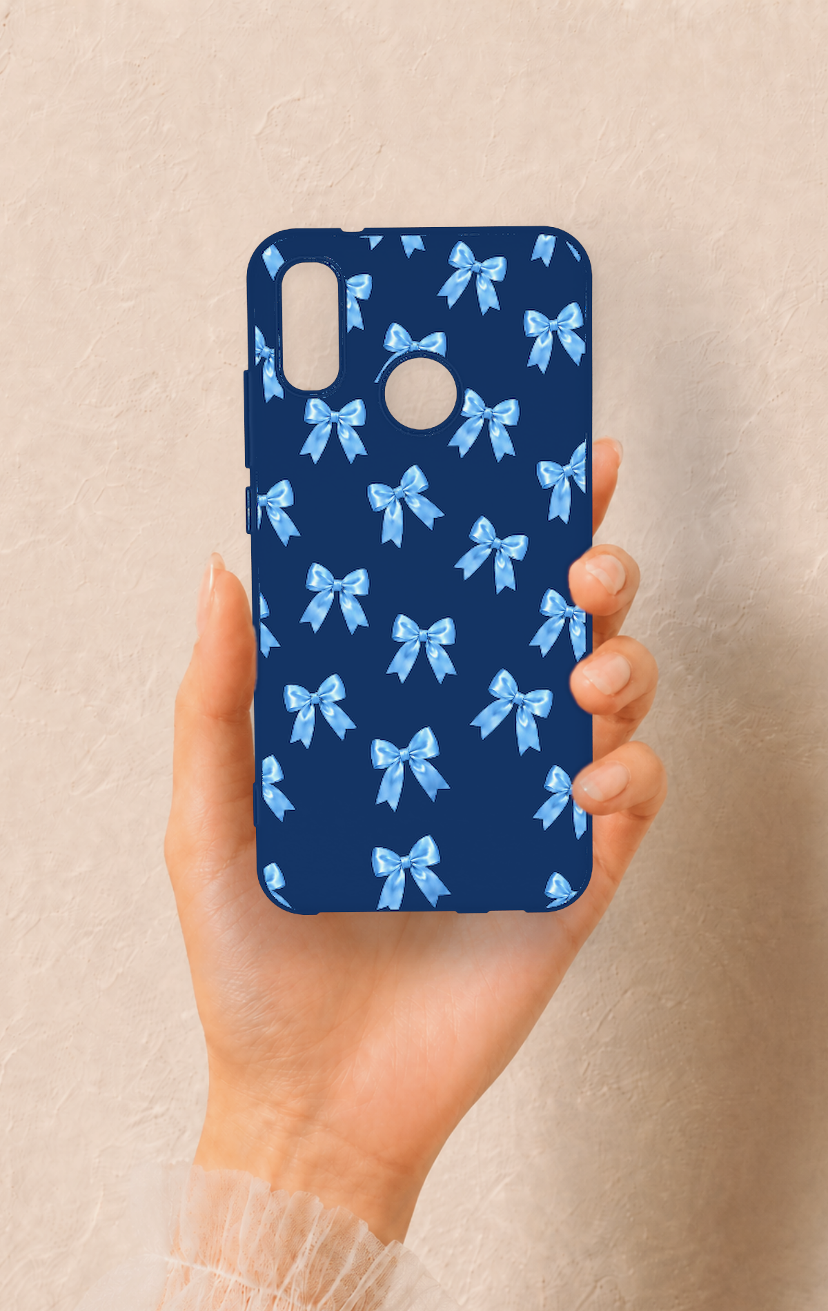 Huawei P20 Lite Uyumlu Mavi Fiyonk Kurdele Desenli Silikon Kılıf