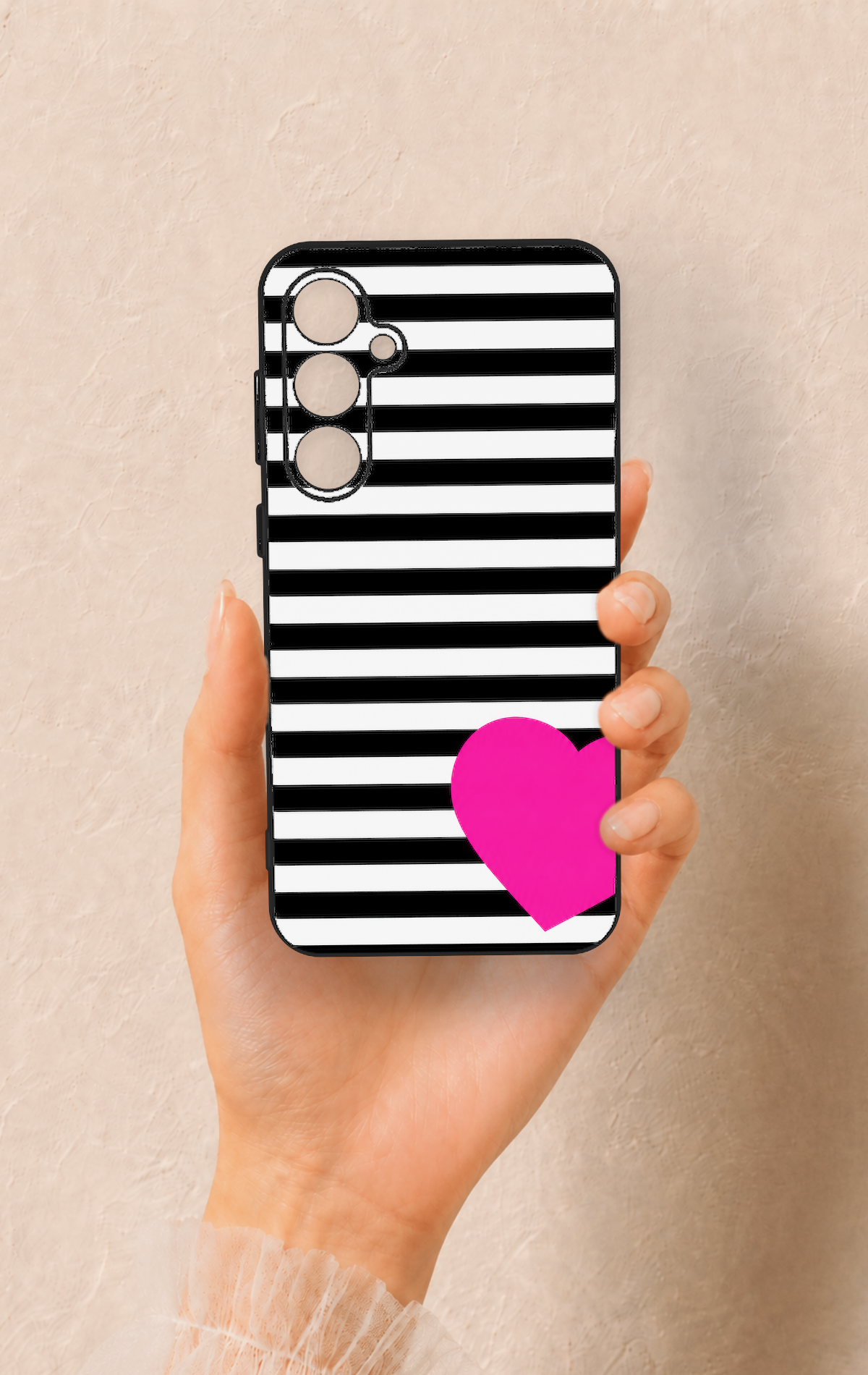 Samsung S23Fe Uyumlu Çizgili Kalp Desenli Silikon Kılıf