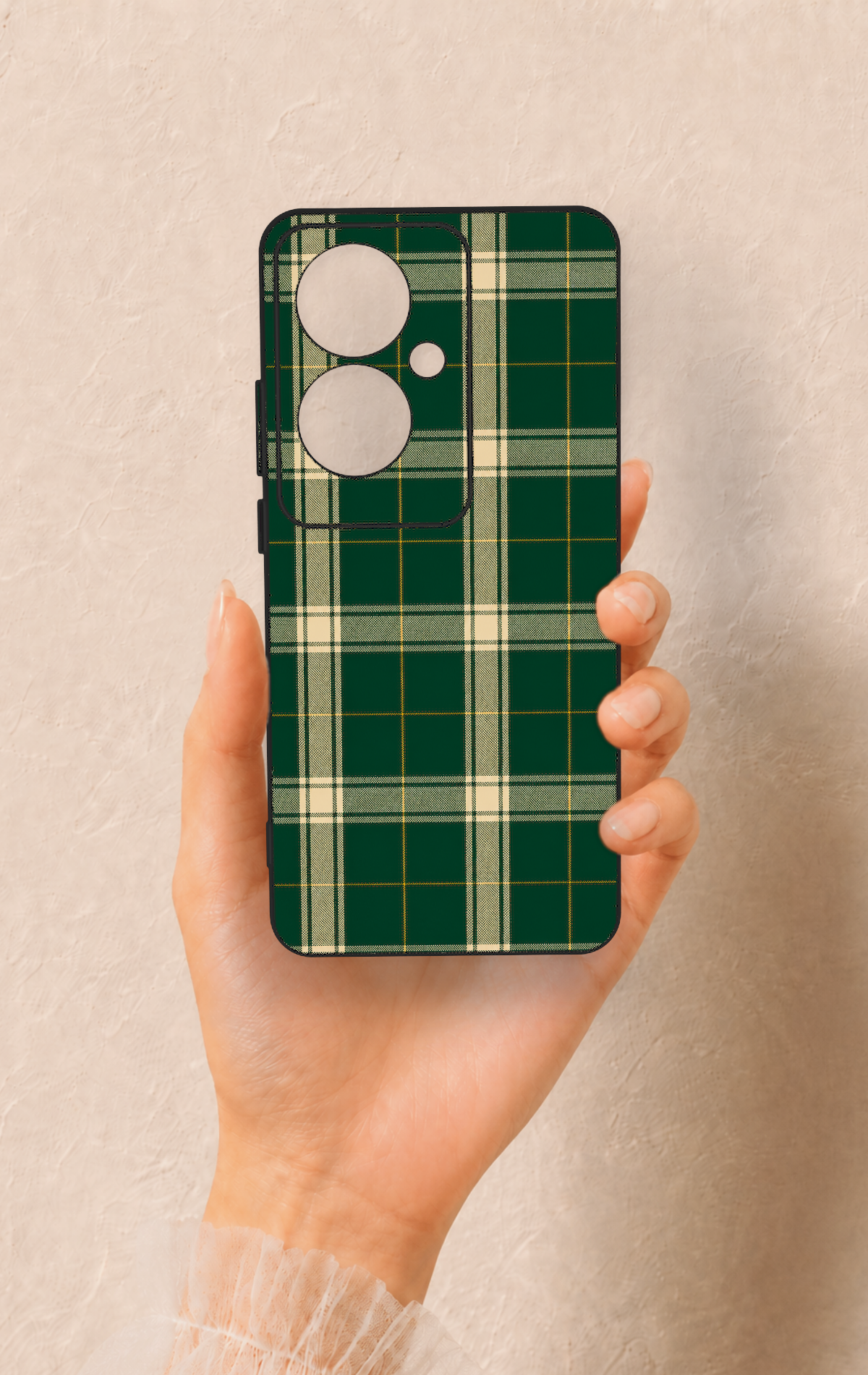 Oppo Reno 11F Uyumlu Klasik Yeşil Ekose Desenli Silikon Kılıf