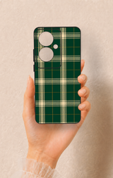 Oppo Reno 11F Uyumlu Klasik Yeşil Ekose Desenli Silikon Kılıf