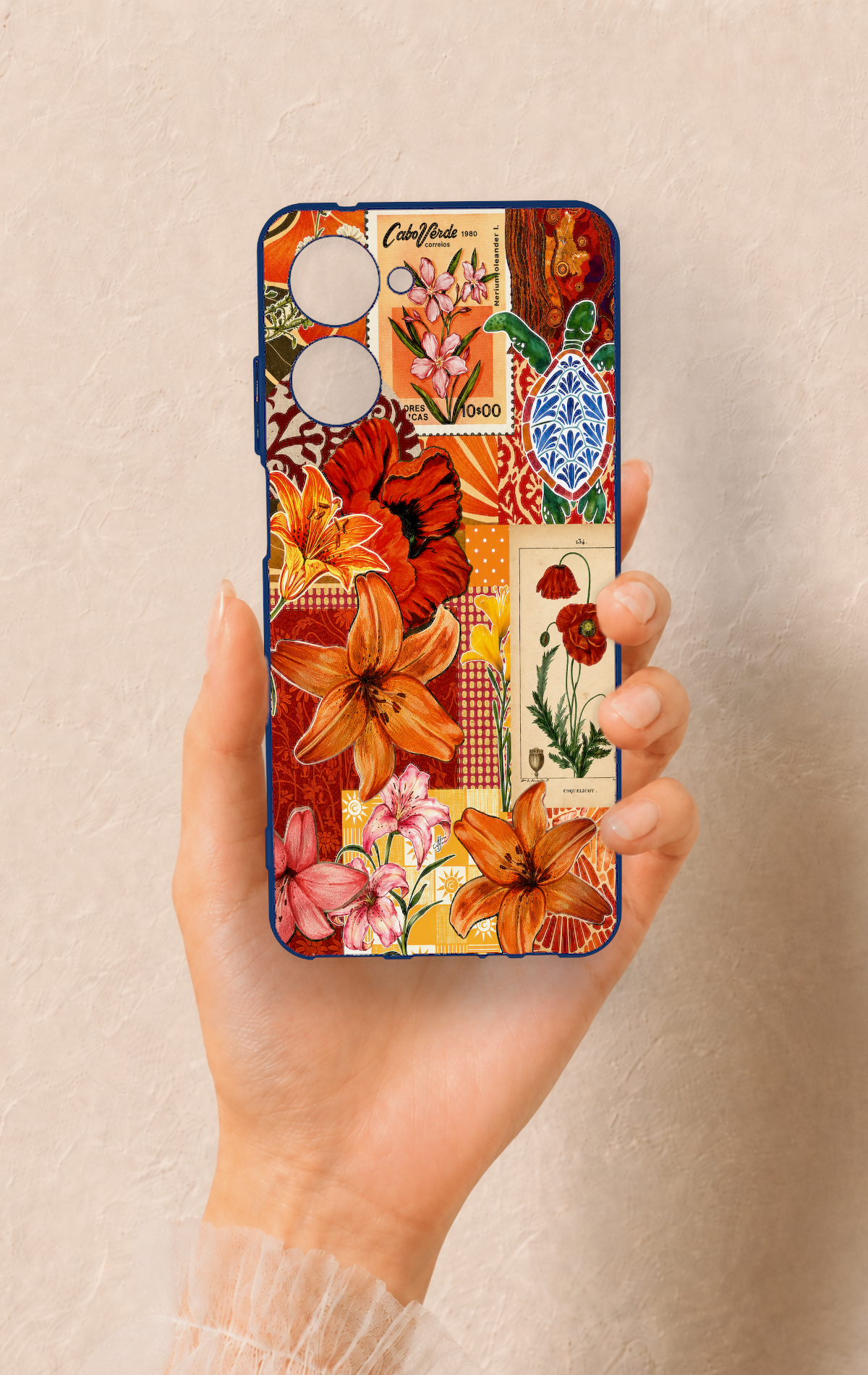 Realme 10 Uyumlu Turuncu Zambak Desenli Silikon Kılıf