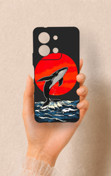Vivo Y36 Uyumlu Kırmızı Güneş Balina Desenli Silikon Kılıf