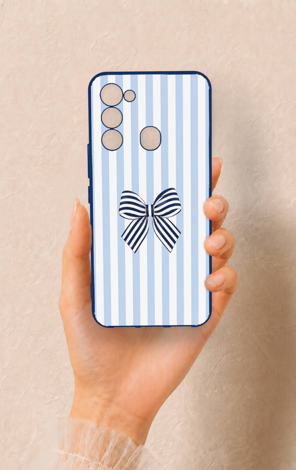 Tecno Spark 8C Uyumlu Mavi Beyaz Kurdele Desenli Silikon Kılıf