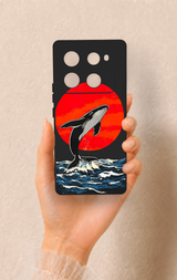İnfinix Note 40 Pro Uyumlu Kırmızı Güneş Balina Desenli Silikon Kılıf