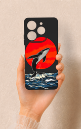 Tecno Spark 10 Pro Uyumlu Kırmızı Güneş Balina Desenli Silikon Kılıf