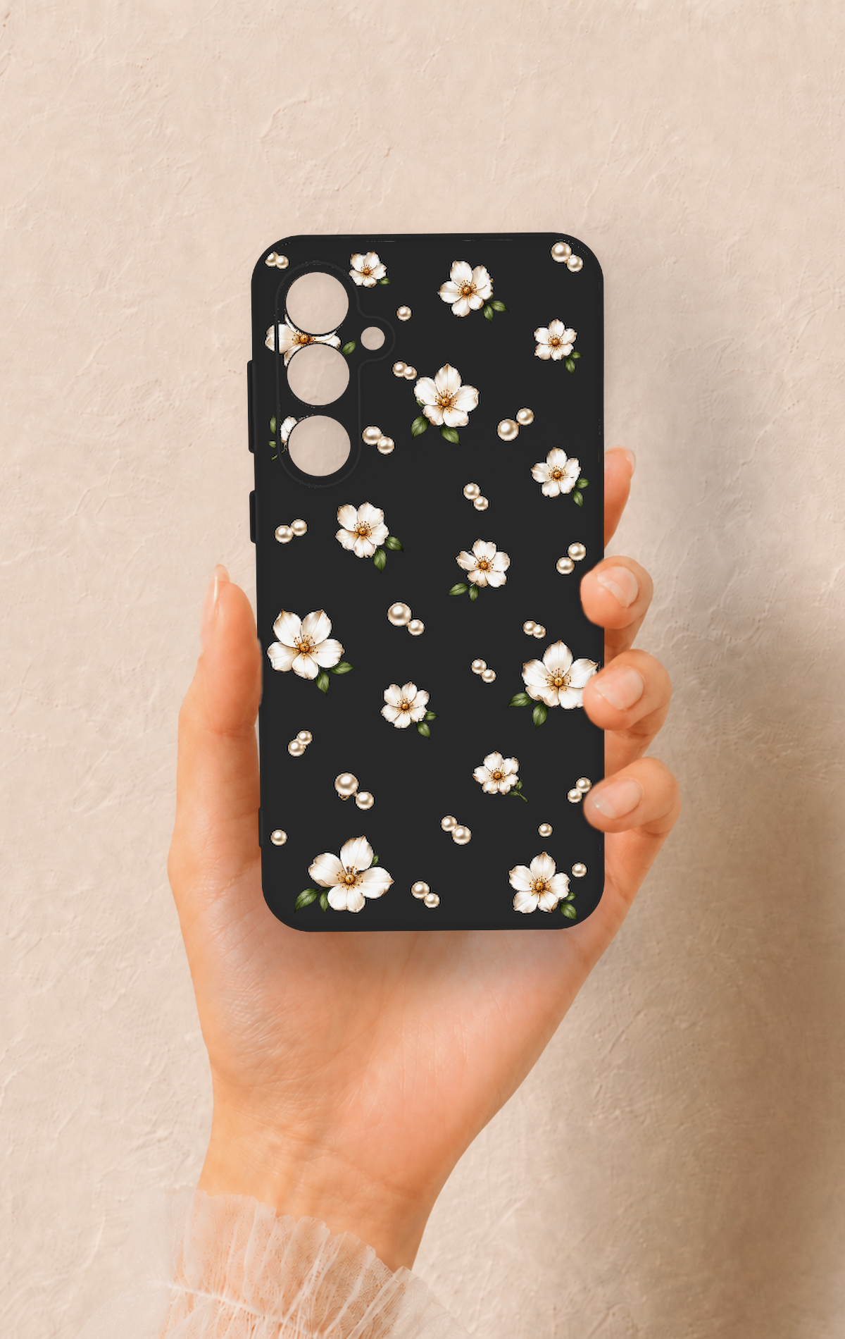 Samsung S23Fe Uyumlu İnci Papatya Desenli Silikon Kılıf