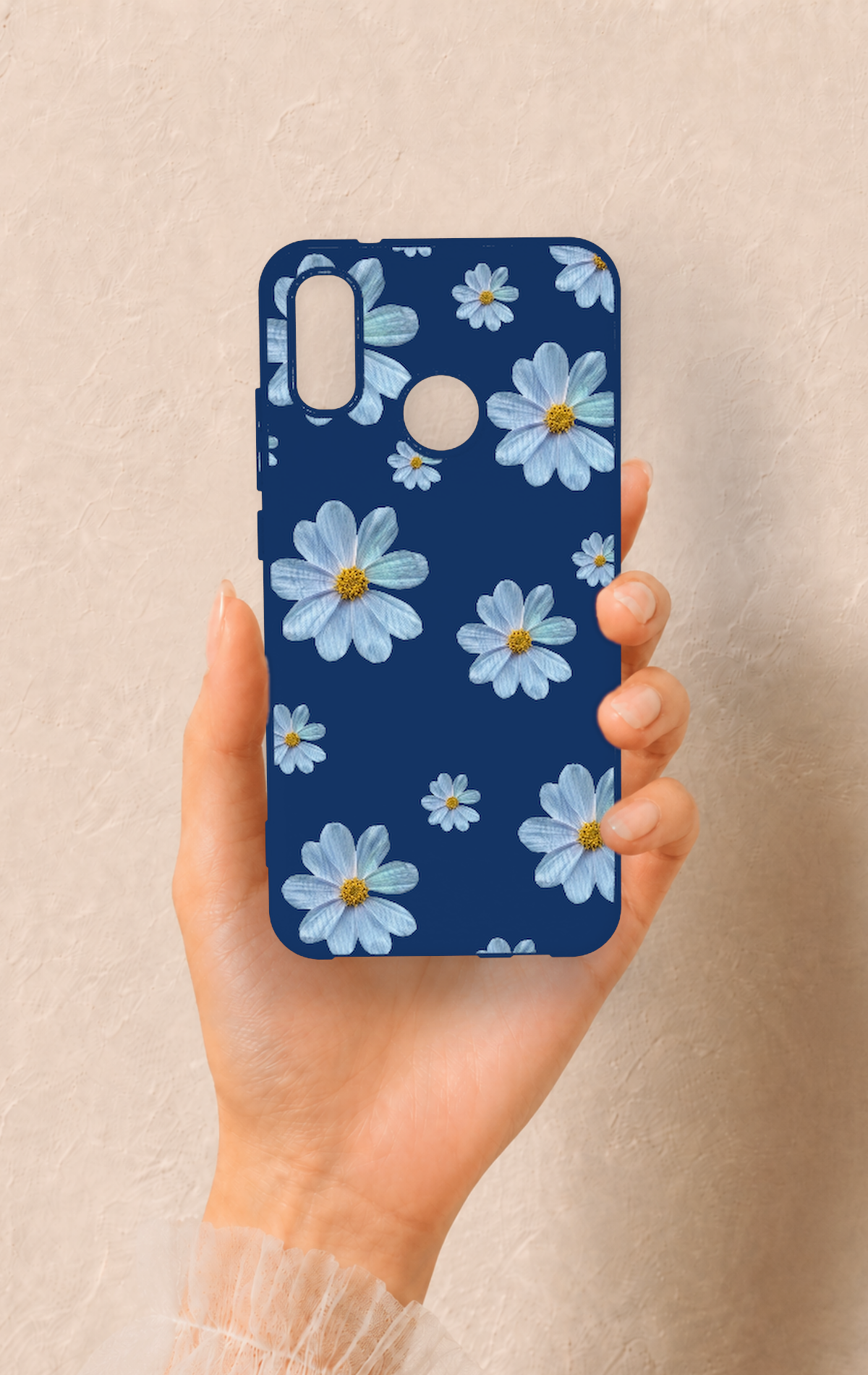 Huawei P20 Lite Uyumlu Mavi Papatya Desenli Silikon Kılıf